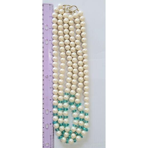 Monet Necklace Vintage Signed Faux Pearl & Turquoise - Picture 3 of 8